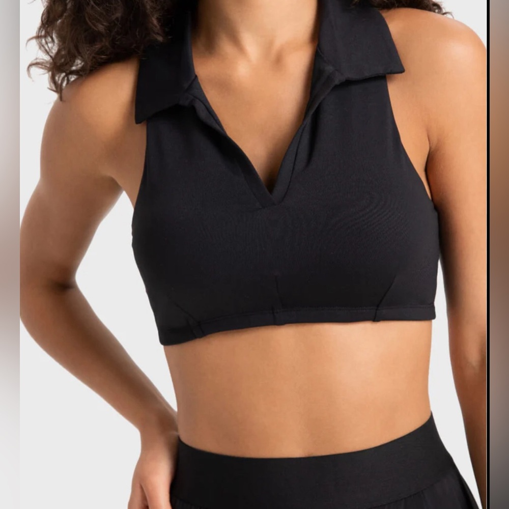 Becco collar black crop top/‎ sports bra L